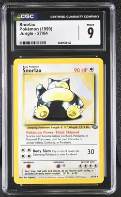 CGC 9 MINT Snorlax 1999 Jungle 27/64 Pokemon Card - Image 1