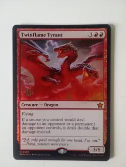MTG Twin flame Tyrant Pre release Foil Promo Mythic Rare Foundations Set - Image 1