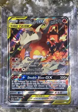 2019 Pokemon RESHIRAM & CHARIZARD GX SM201 Tag Team Sun & Moon Blk Star Promo NM - Image 1
