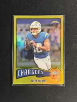 2025 Topps Chrome Justin Herbert #1975-18 1975 Yellow Refractor /275 Chargers - Image 1