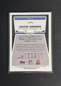 2025 Topps Chrome Justin Herbert #1975-18 1975 Yellow Refractor /275 Chargers - Image 2