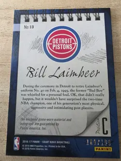 2016/17 Bill Laimbeer Panini Court Kings Sketches And Swatches/199 - Image 3