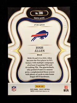 2025 Josh Allen SP 17/99! Panini Select #386 Blue Prizm Color + Jersey Match 1/1 - Image 2