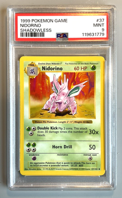 Pokemon Card 1999 Base Set Shadowless NIDORINO 37/102 PSA 9 - Image 1