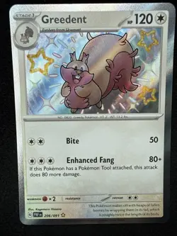 Pokemon TCG Greedent Baby Shiny 206/091 SV: Paldean Fates Holo NM/M - Image 1