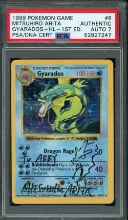 Pokemon Mitsuhiro Arita Signed Sketched Shadowless Base Gyarados Holo PSA AUTO 7 - Image 1