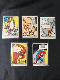 1966 Donruss Marvel 5 Card Lot -Cpt America, Iron Man, Spider-Man 10 17 18 30 37 - Image 1
