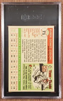 1955 Topps #71 Ruben Gomez New York Giants Original Baseball Card SGC 9 Mint - Image 2