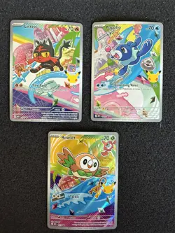 First Partner Illustration series promo 3 cards Popplio, Litten, Rowlet - Image 1