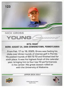 Nick Gross 2026 Upper Deck Young Guns RC + Outburst Parallel 2 Card Lot PGA Tour - Image 4