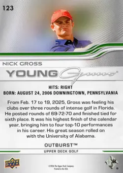 Nick Gross 2026 Upper Deck Young Guns RC + Outburst Parallel 2 Card Lot PGA Tour - Image 5