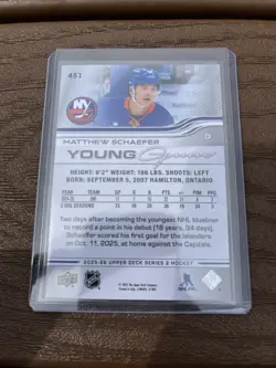2025/26 Upper Deck Series 2 - Matthew Schaefer Young Guns (#451) - Image 2