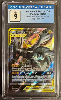 Pikachu & Zekrom GX 2019 Pokemon Black Star Promos Tag Team CGC 9 Full Art SM168 - Image 1