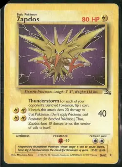 1999 Pokemon TCG WOTC Fossil #30 Zapdos Non Holo Rare B - Image 1