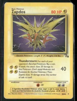 1999 Pokemon TCG WOTC Fossil #30 Zapdos Non Holo Rare - Image 1
