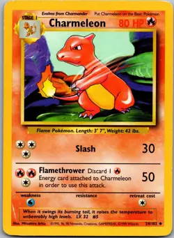 Charmeleon 24/102 Uncommon Base Set Unlimited Pokemon Lightly Played - Image 1