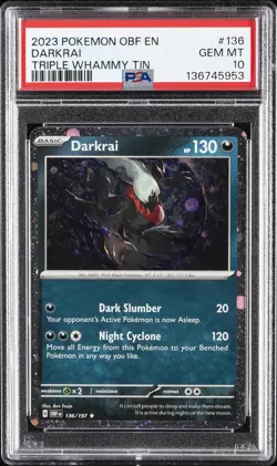 2023 POKEMON OBF EN-OBSIDIAN FLAMES TRIPLE WHAMMY TIN #136 DARKRAI PSA 10 - Image 1