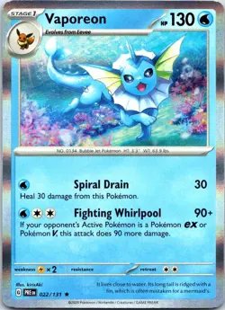 Vaporeon 022/131 Holo Rare Prismatic Evolutions Pokemon Holo NM - Image 1