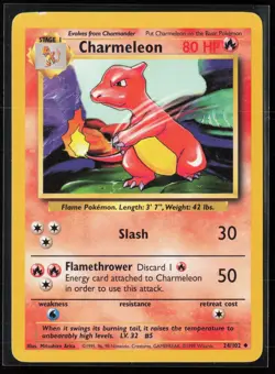 Charmeleon 24/102 Uncommon Base Set Unlimited WOTC Vintage Pokemon LP - Image 1