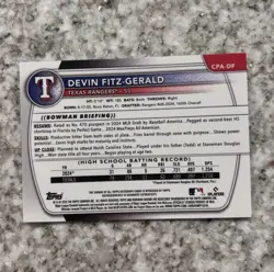 Devin Fitz-Gerald 2025 Bowman Chrome AUTO AUTOGRAPH 1ST ROOKIE RANGERS - Image 2