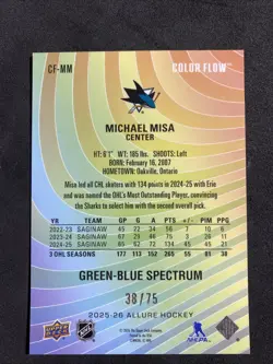 Michael Misa 2025-26 UD Allure RC Color Flow Green-Blue Spectrum /75 - Sharks - Image 2