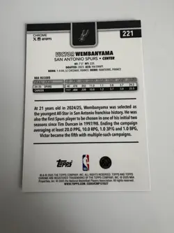 2025-26 Topps Chrome - Victor Wembanyama Red White Blue Refractor #221 - Spurs - Image 3