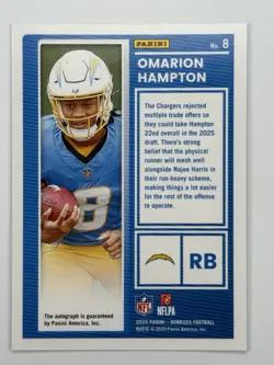 Omarion Hampton RC Auto /299 2025 Donruss The Rookies Blue Autograph Chargers - Image 3