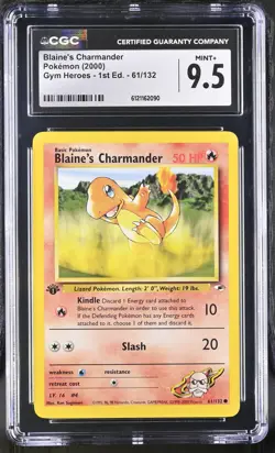 CGC 9.5 MINT+ Blaine's Charmander Gym Heroes 1st Edition 61/132 Pokemon Card - Image 1
