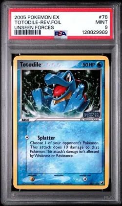 2005 POKEMON EX UNSEEN FORCES 78 TOTODILE REVERSE HOLO FOIL PSA 9 - Image 1