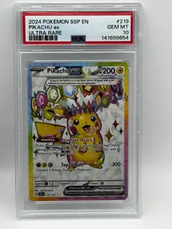 2024 Pokemon Surging Sparks Pikachu ex Ultra Rare 219/191 PSA 10 - Image 1