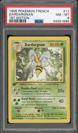 1999 Pokemon FRENCH 1st Edition Base Set Dardargnan-Beedrill 17/102 PSA 8 NM-MT - Image 1