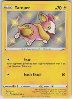 Pokemon TCG Yamper Shiny Holo Rare Shining Fates: Shiny Vault SV039/SV122 - Image 1