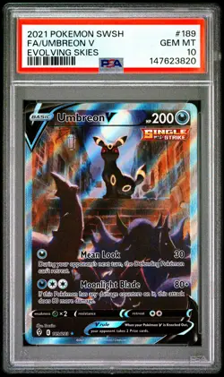 2021 POKEMON SWORD & SHIELD EVOLVING SKIES #189 FULL ART/UMBREON V PSA 10 - Image 1