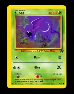 2000 Pokemon ZUBAT Team Rocket OC ERROR Unlimited Edition MISPRINT Card 70/82 EX - Image 1