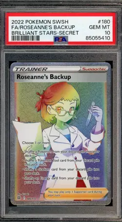 2022 POKEMON SWSH #180 FULL ART ROSEANNE'S BACKUP GEM MT PSA 10 BRILLIANT STARS - Image 1
