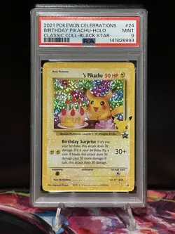2021 Pokemon Celebrations Birthday Pikachu Holo Classic Black Star #24 PSA 9 - Image 1