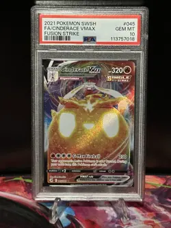 2021 Pokemon SWSH Fall Art Cinderrace VMAX Fusion Strike #045 PSA 10 - Image 1