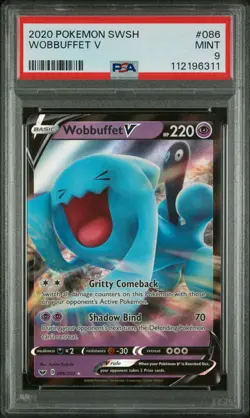 PSA MINT 9 2020 POKEMON SWORD & SHIELD #086 WOBBUFFET V Fast & Free Delivery! - Image 1