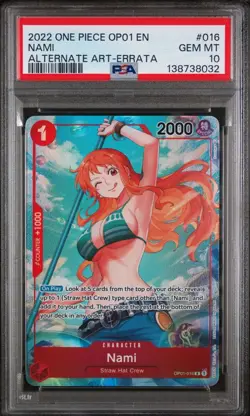 2022 ONE PIECE OP01-ROMANCE DAWN ALTERNATE ART-ERRATA #016 NAMI PSA 10 - Image 1