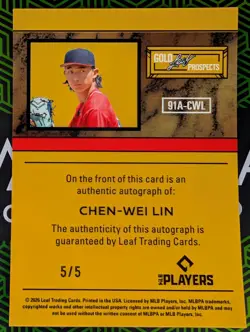 Chen-Wei Lin 2026 Leaf Metal 1991 Gold Leaf Prospects Auto 5/5 White Shimmer - Image 2