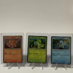 Bulbasaur Charmander Squirtle 151 Promo Pokemon TCG Set of 3 Starter Cosmos Holo - Image 1