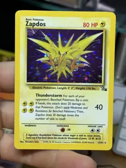 #5 Zapdos 15/62 Fossil 1999 Holo Rare WOTC Pokemon Card TCG - Image 3