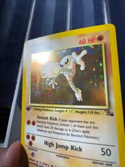 Hitmonlee 7/62 1st Edition Holo Rare Fossil Pokemon Card - Image 3