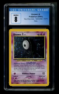 CGC 8 Unown A 14/75 Neo Discovery 2001 Holo Rare WOTC Pokemon Card TCG - Image 1