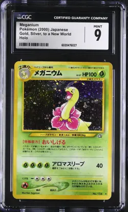 CGC 9 MINT Pokemon Japanese Gold, Silver, New World: Meganium [Lv 57] #154 - Image 1