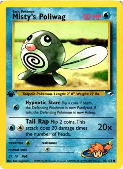 Pokemon TCG Gym Heroes 1st Edition Misty's Poliwag 87/132 DMG - Image 1