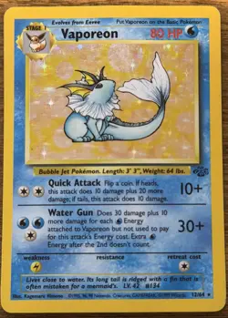 Pokemon Vaporeon Holo Rare Jungle 12/64 Vintage 1995 96 98 LP - Image 1