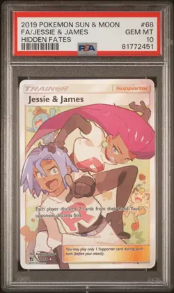 2019 Pokemon Sun & Moon Hidden Fates #68 FA/Jessie & James Hidden Fates PSA 10 - Image 1