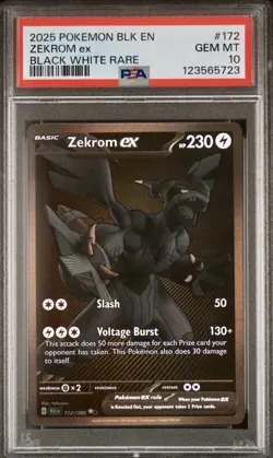 2025 POKEMON BLK EN-Black Bolt Black White Rare #172 ZEKROM EX BWR PSA 10 - Image 1