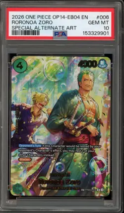 One Piece CCG Roronoa Zoro OP14-EB04 Special Alternate Art PRB02-006 PSA 10 - Image 1
